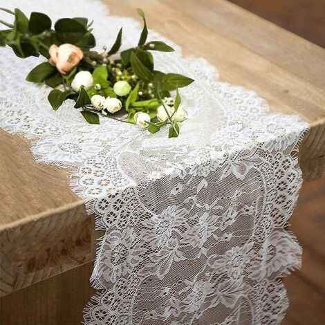 36300cm Chemin De Table En Dentelle Blanche, Ceinture De Chaise, Dcoration De Table De Mariage, Dcorations De Fte (1/4)