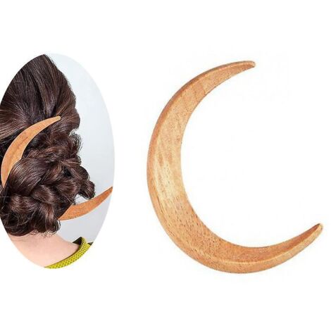couleur Du Bois Brut-coiffure En Bois Lune Lune Lune Croissant Fourche Cheveux Pingle Cheveux (1/5)
