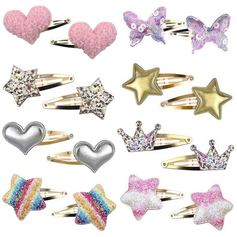 16 Pices Couleurs Alatoires Pinces Cheveux Fille Accessoires De Cheveux Couronne Toile Coeur Papillon En Forme De Barrettes Clips Mignon Cheveux (1/5)