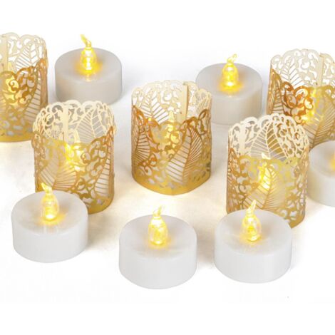 lot De 12 Bougies Led Sans Flamme , 12 Morceaux De Papier  Motif Creux Gratuits- Jaune Chaud - Fonctionne Avec Piles - Longue Dure De Vie - Pour M (1/5)