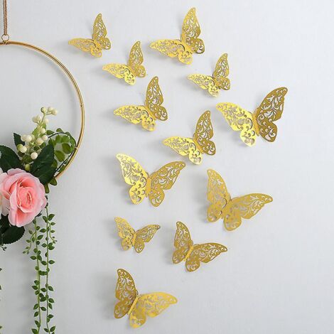 lot De Stickers Muraux Papillons 3d, (or) Taille L Dcoration Murale 3d Pour La Maison, La Chambre D'enfant, Les Ftes Et Les Anniversaires (1/5)