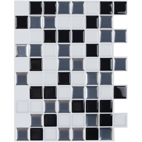 papier Peint Carrelage Autocollant Couleur Noir Et Blanc 25x20 Cm Style Mosaque Sticker Mural Film Dcoratif Impermable Pour Carreaux De Mur De Sal (1/3)