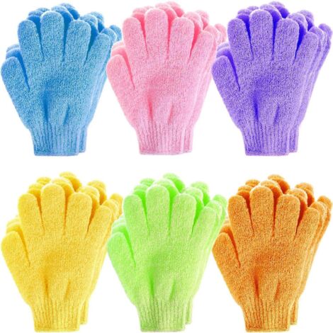 6 Pairs Gants Exfoliants, Douche Bain Gants Double-face Gommage Corps Couleurs Assorties Pour Hommes Femmes Enfants Et Pour La Douche/le Bain/le S (1/5)