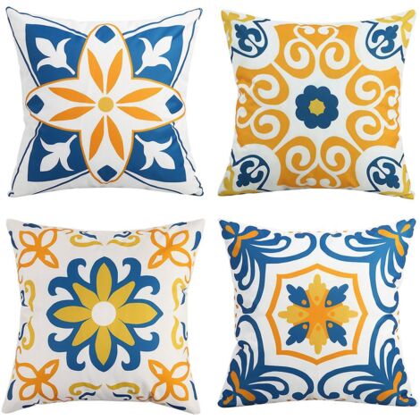 taie D'oreiller Impermable Extrieure De Style Bohme Gomtrique 18x18 Pouces Ensemble De Taie D'oreiller Imprime 4 Fleurs Canap Balcon Jardin Taie (1/5)