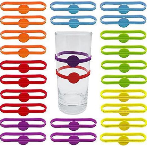 marque-verres, 24pcs Marqueurs De Boissons En Silicone Bire Marqueurs Identificateur De Verre Vin Bouteille, Pour Home Party Bar (6colors) (1/5)