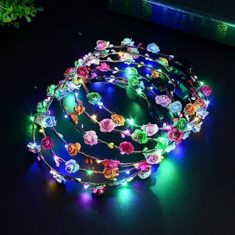 bandeau Fleur, 6 Pices Bandeau Guirlande De Fleurs Led Bandeau Lumineux Coiffure Bandeau Floral Couronne Pour Fille Femme Accessoires Cheveux Mari (1/5)