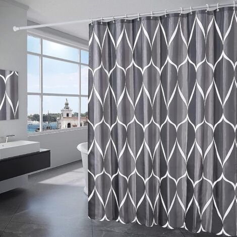 noir-rideau De Douche 180x180cm Polyester Impermable Tissu Lavable En Machine Rideau Salle De Bain Avec Crochets (1/5)