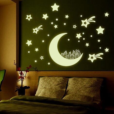 stickers Muraux Toile De Lune Lumire Nocturne Autocollants Muraux Mural Stickers Pour Chambre Salon Mur Tv (1/4)