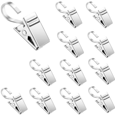 30 Pices Pinces Rideaux En Mtal, Argent Clips En Acier Inoxydable An Crochets, Crochets Anneaux Pince Pour Draperie, Pince Rideau Douche, Photo,