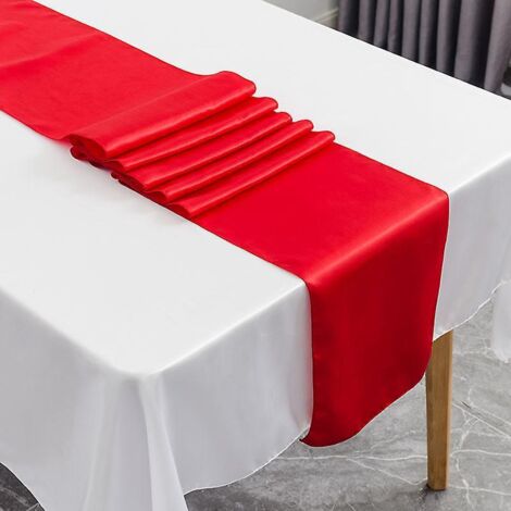 lot De 1 Chemins De Table En Satin De Soie Pour Mariage, Anniversaire, Banquet Rouge 30cm275cm Cm De Long (1/5)
