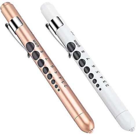 2 Pices De Lampe De Poche Pour Stylo De Diagnostic Mdical (or Rose + Blanc), Lampe De Poche Pour Stylo Mdical Led Rutilisable Avec Jauge De Pupil (1/5)