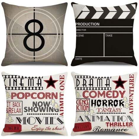 taie D'oreiller, Lot De 4-45 X 45 Cm En Coton Et Lin Imprim Film Rtro Housse De Coussin Carr Pour Lit Voiture De La Maison Canap (1/5)