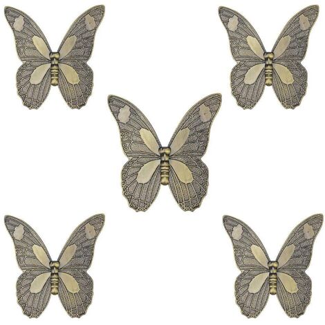 lot De 5 Poignes De Porte Ancienne Bouton De Meuble Vintage En Forme De Papillon Pour Tiroir Armoire Placard (1/5)