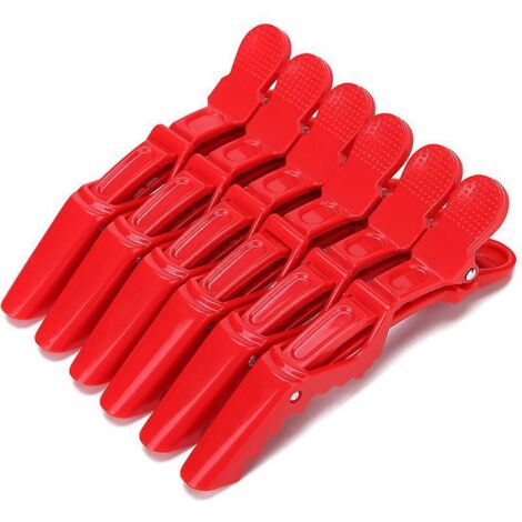 6 Pices Pinces Crocodiles (rouge) Pinces Cheveux Style Professionnel Baril De Cheveux Femmes Et Filles Salon Mnage Pinces Cheveux En Plastique (1/5)