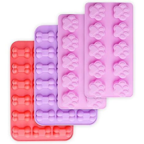 lot De 4 Moules En Silicone Antiadhsifs Pour Chocolats, Bonbons, Gele, Glaons, Friandises Pour Chien, Moules En Forme De Patte De Chien Et Dos (1/5)