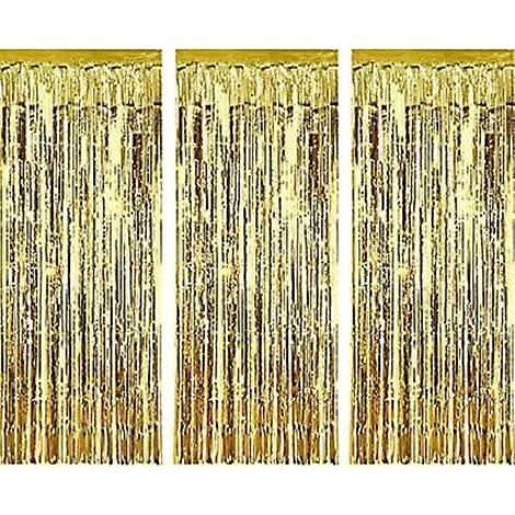 ensemble De 3 Rideaux De Porte En Feuille De Mtal (or), Rideaux Clignotants En Feuille, Utiliss Pour Dcorer Les Portes Et Les Fentres Pour Les Ann (1/5)