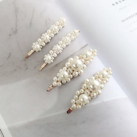 pinces Cheveux Perle Artificielle, 4 Pcs Mode Imitation Perle Barrettes Cheveux Acrylique Pingles Cheveux Accessoires Pour Filles Femmes Coiffur (1/5)