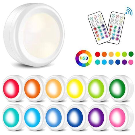 3pc Spot Led Sans Fil Rechargeable Rgb, Dimmable Lampe Placard Couleur Avce Telecommande Eclairage Vitrine Autocollante Lumiere Cuisine Sous Meubl (1/4)