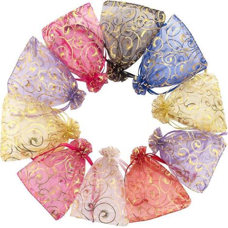 100pcs Sacs Organza, 10 X 15 Cm 10 Motifs Mixtes Sachets Pochettes Cadeau En Organza Avec Cordon De Serrage, Sac Bijoux Sachets Pour Lavande Sach (1/5)