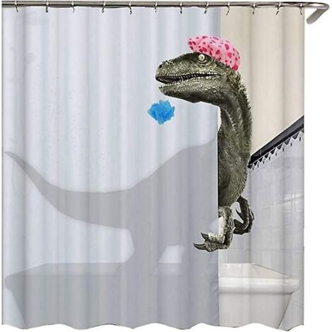 rideau De Douche Imprim Dinosaure De Douche Mignon 120x180cm, Rideau De Douche Impermable Accessoires De Douche Rideau De Douche, Avec 12 Crochets (1/5)
