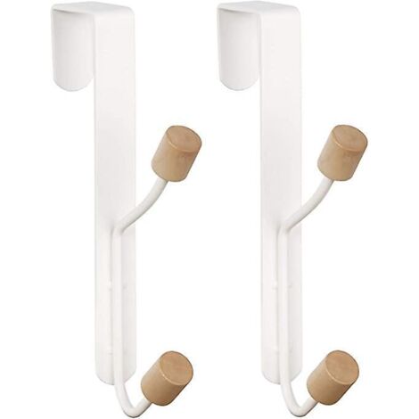 2 Crochets De Porte - Crochets En Bois En Mtal Blanc Et Robuste Pour Suspendre Manteaux, Chapeaux, Peignoirs, Serviettes, Crochets De Porte De Sal (1/5)