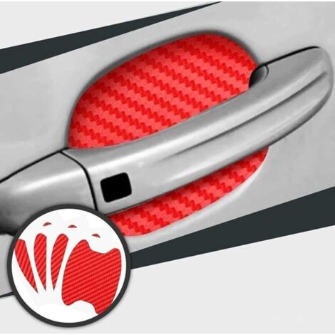 4 Pcs Film De Protection De Tasse De Poigne De Porte De Voiture (rouge) Poigne De Porte De Voiture En Fibre De Carbone 3d Universelle Empche La Pe (1/5)