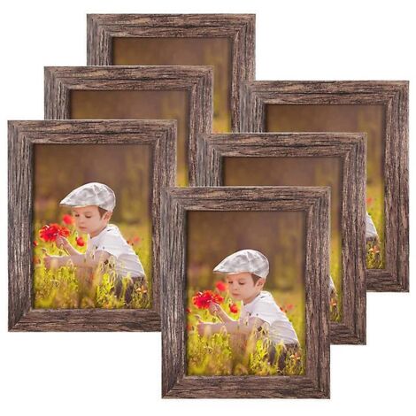 lot De 6 Cadres Photo 7x5, Cadre En Bois, Marron Rustique, Adapt Pour Montage Sur Table Ou Mural (1/5)