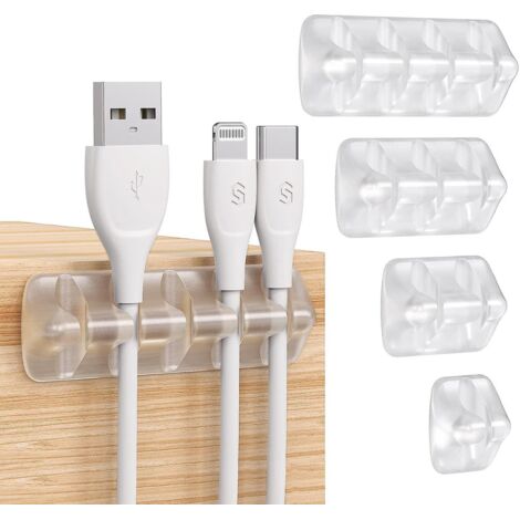transparent Clips Cble Organisateur Bureau - Lot De 5 - Range Cbles Silicone Fixe Cble Adhsif Attache-cble Rangement Cordon De Bureau Pour Cbles D (1/5)