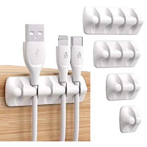 blanc , Clips Cble Organisateur Bureau - Lot De 4 - Range Cbles Silicone Fixe Cble Adhsif Attache-cble Rangement Cordon De Bureau Pour Cbles De Ch (1/5)