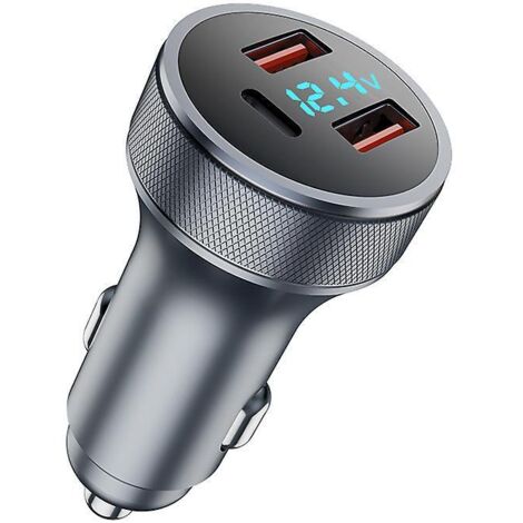 allume Cigare Usb, 54w Dual Qc3.0 + 36w Pd Usb C Charge Rapide Adaptateur, Mini Metal Usb Prise Allume Cigare Avec Voltmtre Numrique Pour Iphone 1 (1/5)
