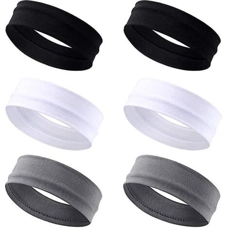 (2blanc+2noir+2gris)6pcs Bandeau Cheveux Femme Elastique Bande De Cheveux Large Headband Bandeau De Sport Yoga Course 3 Couleurs Turban Accessoire (1/5)