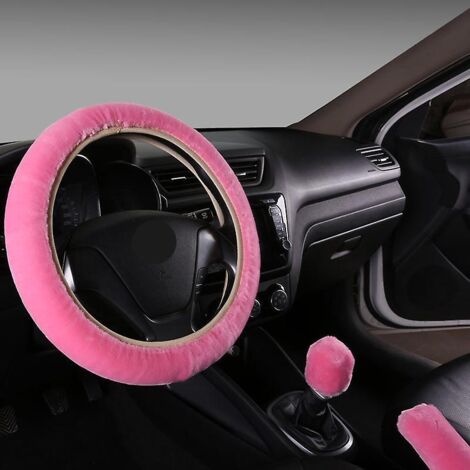 housse De Volant En Peluche, Rose 1 Pice Housse De Volant Douce, Chaude Et Antidrapante - Dcoration De Voiture (1/5)