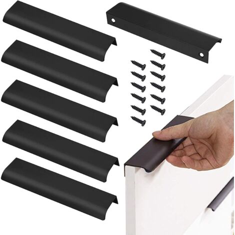 6 Poignes De Meuble,128mm Dissimules Poignes De Porte Noir Mat, Poigne Profil En Aluminium, Poigne Intgre Poigne Meuble Cuisine Pour Tiroir Placar (1/4)