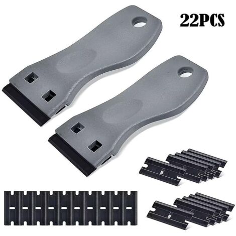 2pcs-gris Grattoirs, Verre Grattoir Vitrocramique Plaque Grattoir Avec 20 Raclettes De En Plastique, Pour Enlever Les Tiquettes, A Colle, La Peint (1/5)