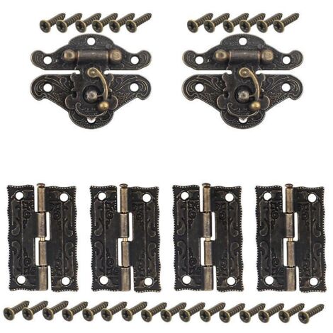 lot De 2 Verrous Vintage Antique Avec 4 Charnires Et 28 Vis, Fermoir Boite Verrou Dcoratifs Antiques Pour Dcoratifs Cabinet Armoire Bote (1/5)