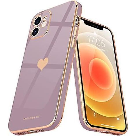 (lavande)coque Compatible Avec Iphone 12 En Silicone Galvanis Or Ultra Mince Avec Motif Coeur D'amour Mignon Housse Tui De Protection Complte Du C (1/5)