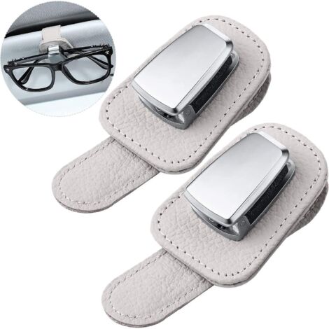 2 Paquets De (beige) Porte-lunettes De Voiture Clip De Support De Lunettes De Soleil De Visire De Voiture Universel Cintre De Lunettes En Cuir Et (1/5)