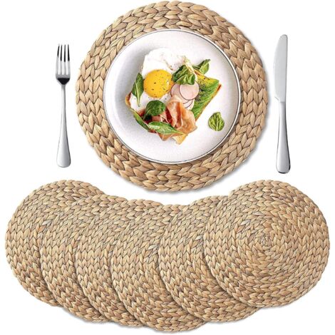 lot De 6 (35 Cm)-sets De Table En Jacinthe D'eau Tisss Naturel, Sets De Table Rond Tisss, Sets De Table En Paille Tresse (1/5)