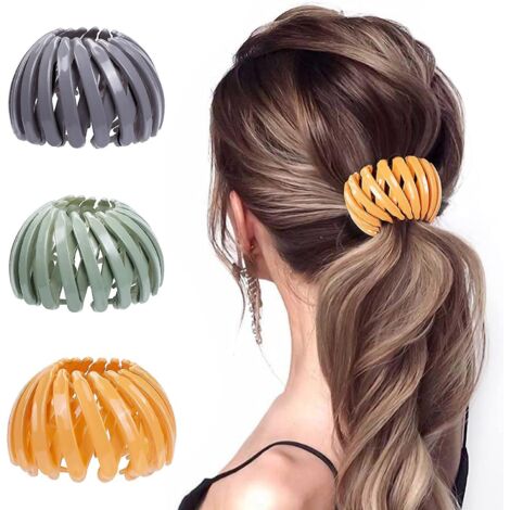3 Pcsb Bandeaux Cheveux Pince Cheveux Automatique En Forme Nid D'oiseau Support De Queue De Cheval Boucles Barrettes De Cheveux Rtractables Pou (1/5)