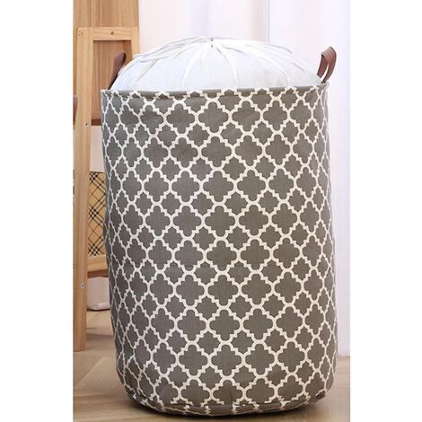 grand Panier Linge Avec Poigne En Cuir Durable, Corbeille A Linge Rond Cordon De Serrage, Panier Linge Pliable, Panier De Rangement Des Vtement