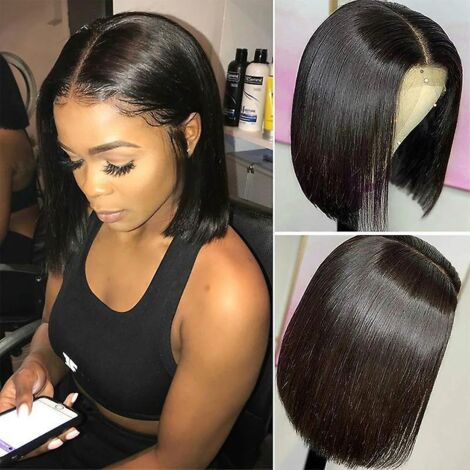 1 Pcs Perruque Bresilienne Lace Frontal Cheveux Humain Perruque Femme Naturelle Bresilienne 4x1 Lace Wig Human Hair Perruque Naturelle Courte Liss (1/5)