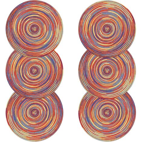 sets De Table Coton 38x38cm Tress Lot De 6 Set De Table Rond Lavable Rsistantes La Chaleur Set De Table Nol Antidrapant Napperon Dcoration (1/5)