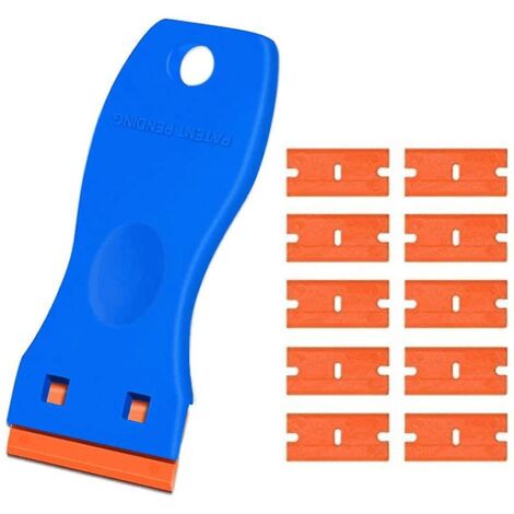 grattoir Multifonction En Plastique Anti-rayures Pour Fentre, Verre, Peinture, Autocollant De Voiture Avec 10 Lames De Rasoir En Plastique (1/4)