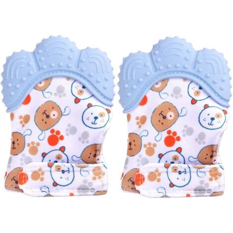lot De 2 (bleu) Mitaines De Dentition Pour Bb Lavable Et Durable Gant De Dentition Pour Bb Anti-rayures Gants De Protection (1/5)