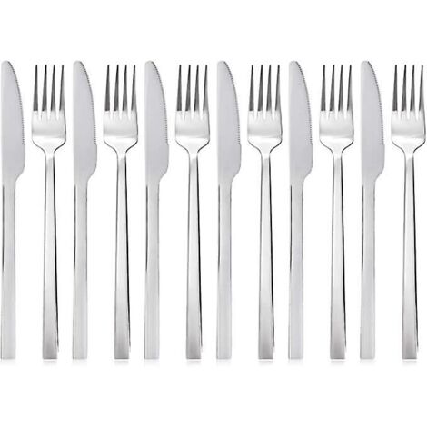 12 Pices Acier Inoxydable Couverts , 6 X Couteaux De Table - 6 X Fourchettes, Faciles D'entretien Et Sr Pour Le Lave-vaisselle (1/5)
