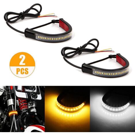 2 Pcs Led Clignotants Moto Anneau Bande De Fourche Lumire Flexible Lampe Avant Feu De Clignotants Moto Ambre Blanc Drl Feux Diurnes Tanche Univers (1/5)