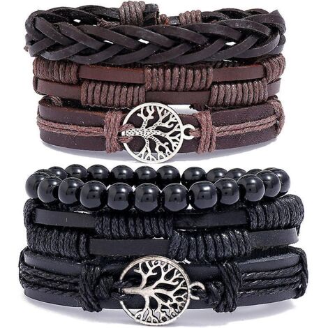 6pcs Bracelets Cuir Pour Homme Femme Tress Bracelet Manchette Corde Arbre De Vie Bracelet Vintage Rglable Noir Brun (1/5)