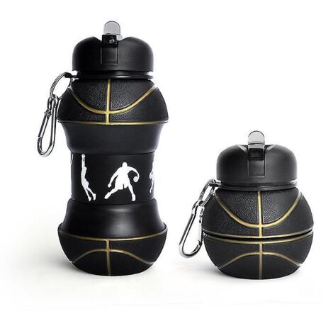 gourde De Sport - 550 Ml - Noir Et Dor Pliable En Silicone Pour Enfants - Tanche - Durable - Avec Paille - Porte-cls (1/5)