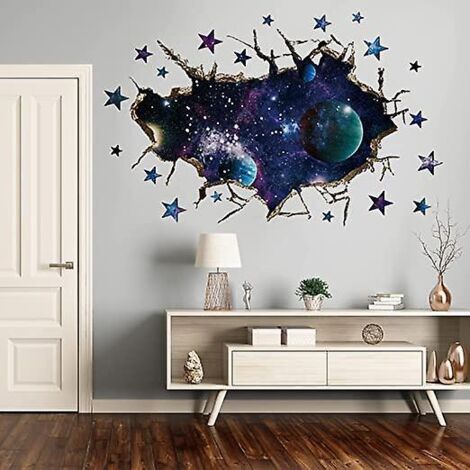 3d Galaxie Bleu Cosmique Stickers Muraux, Mur Bris Plante Univers Espace Bricolage Autocollant Dcoratifs, Voie Lacte Dcoration Pour Murale Salon B (1/5)