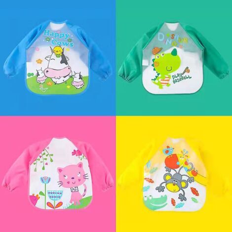 bavoir Etanche  Manchs Longue,4pcs Tablier Bavoir Bebetablier D'alimentation De Jeu,de Peinture,bavoir Impermable Unisexe Pour Bb De 6 Mois  3 Ans (1/5)